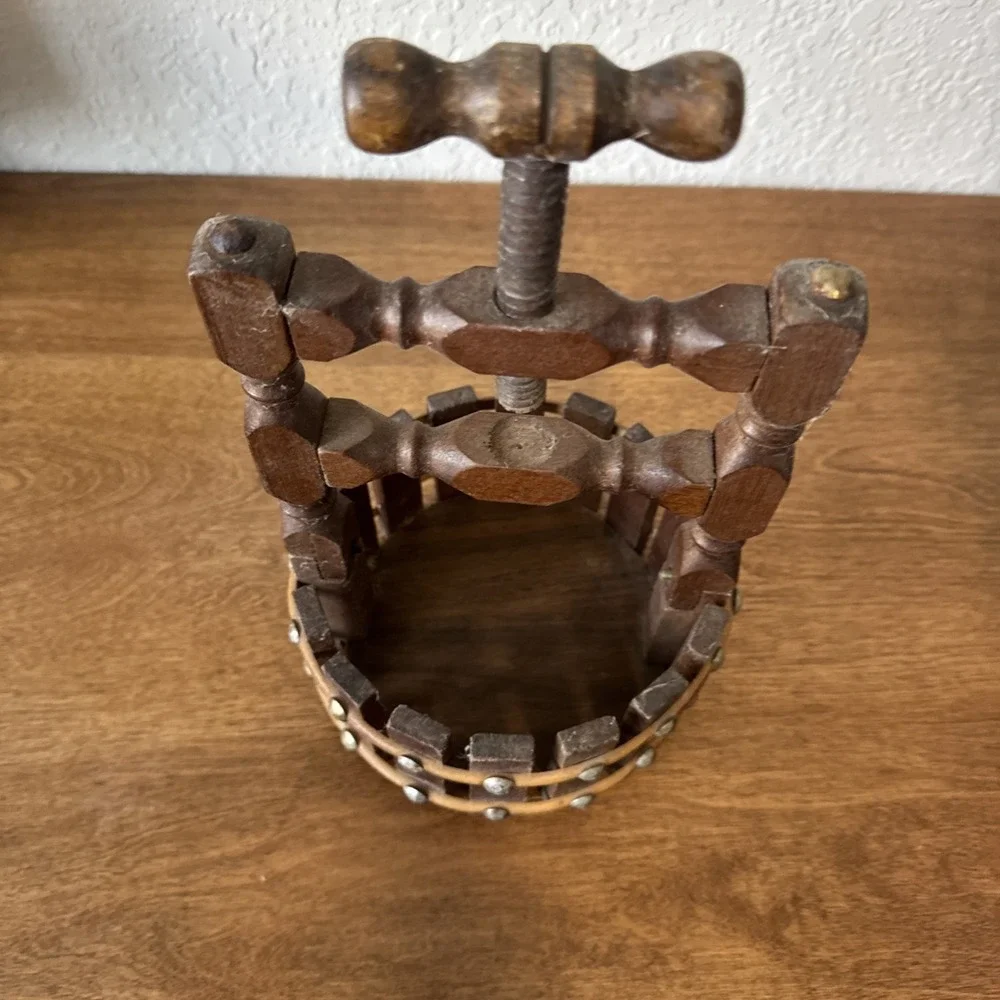 Vintage Wooden Wine Press Nut Bowl Decorative Fruit Press Rustic Farmhouse Decor